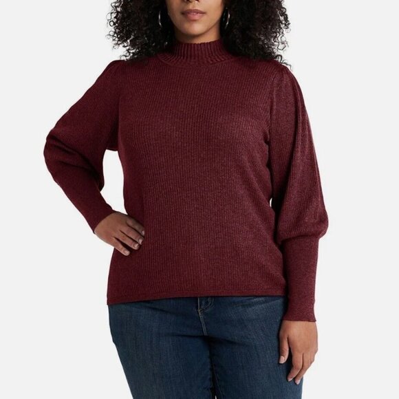 1.STATE Womens 1X Rich Cranberry Balloon Sleeve Sweater NWT AG10 - Picture 1 of 4